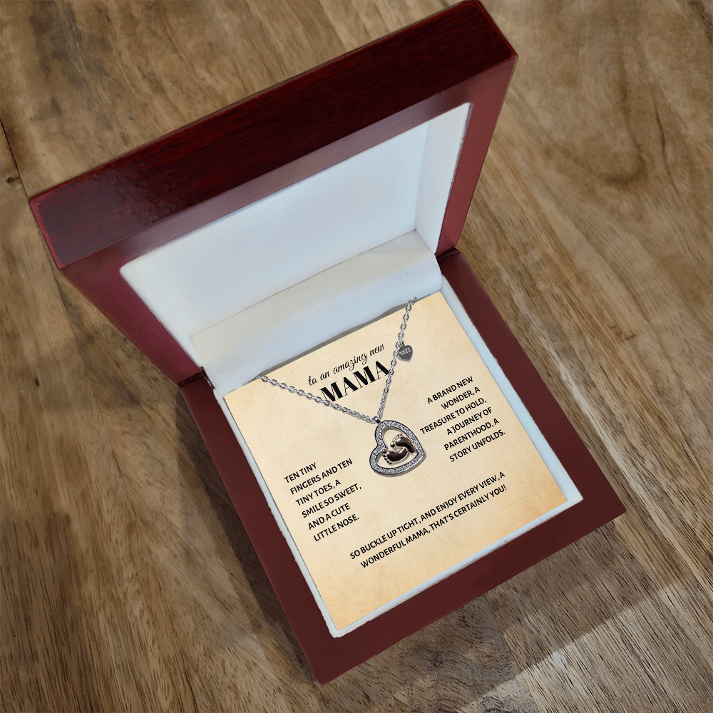 Celebrating New Motherhood: Heart & Baby Feet Necklace Gift for Amazing New Mama