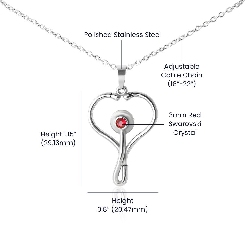 To My Nurse Daughter - Stethoscope Pendant Necklace with Heartfelt Message, Proud Gift for a Nurse, caregiver gift, Healer daughter.