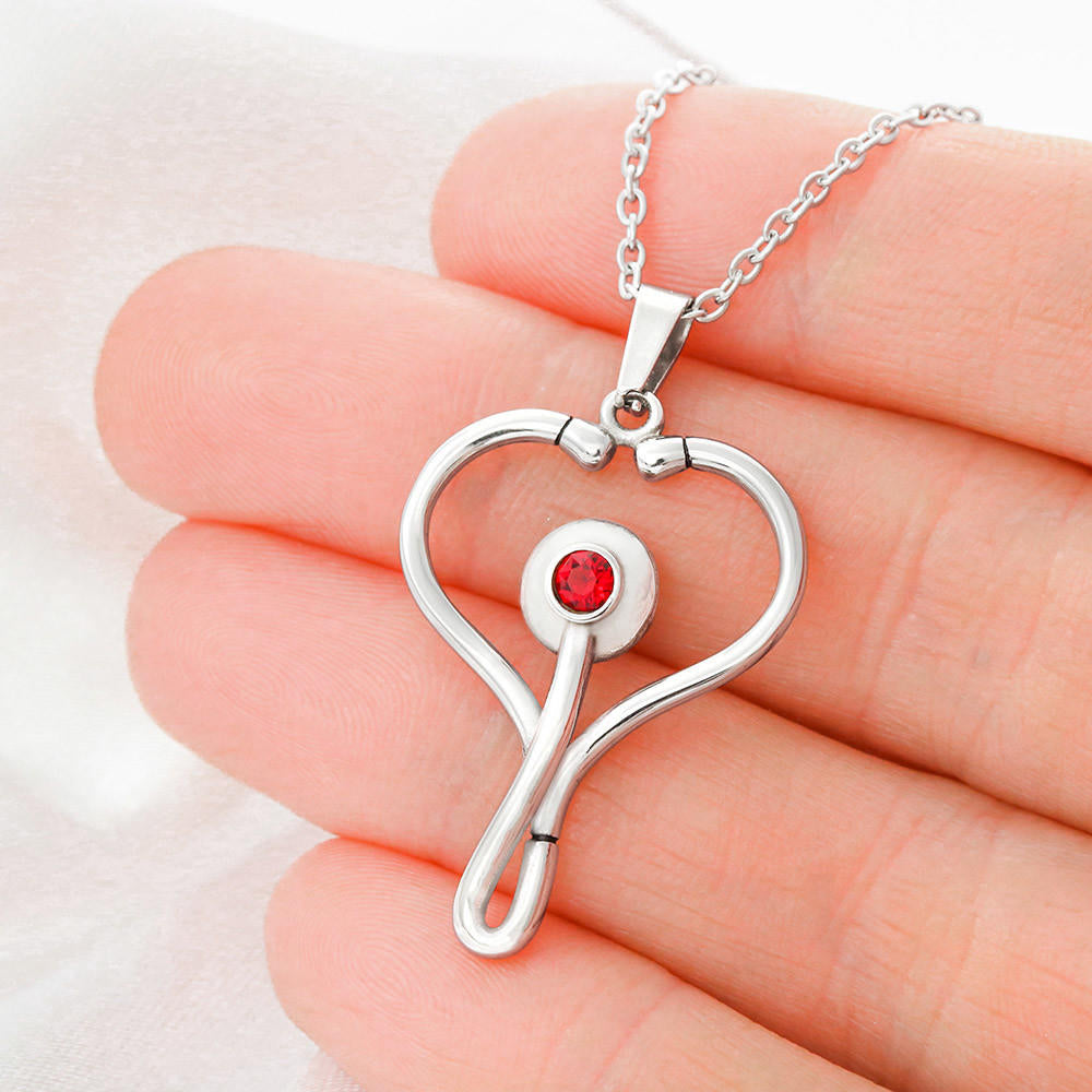 To My Nurse Daughter - Stethoscope Pendant Necklace with Heartfelt Message, Proud Gift for a Nurse, caregiver gift, Healer daughter.