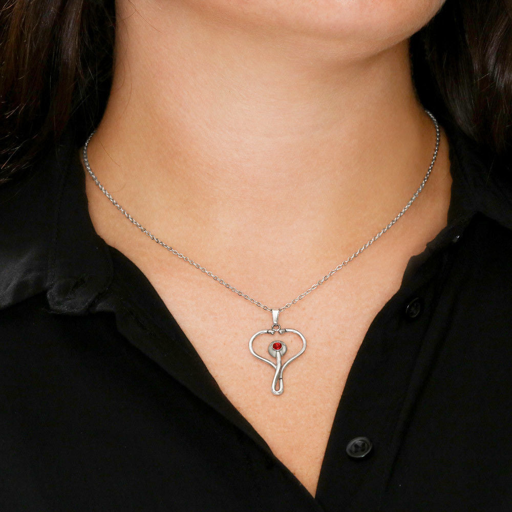 To My Nurse Daughter - Stethoscope Pendant Necklace with Heartfelt Message, Proud Gift for a Nurse, caregiver gift, Healer daughter.