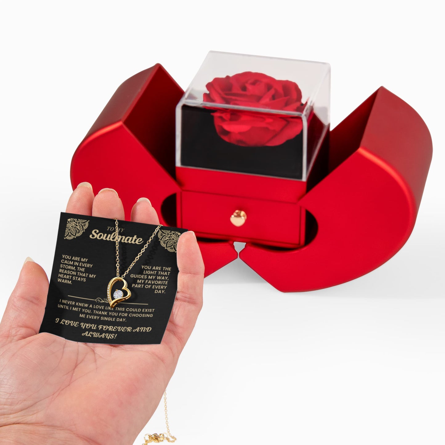 The Soulmate Connection" – Eternal Love Necklace & Sentimental Message Card